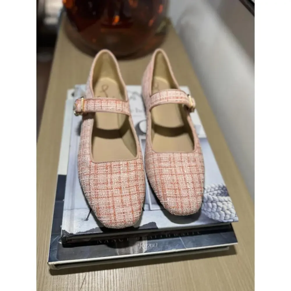 Women's Sam Edelman Pink Plaid Mary Jane Flats - Picture 3 of 6